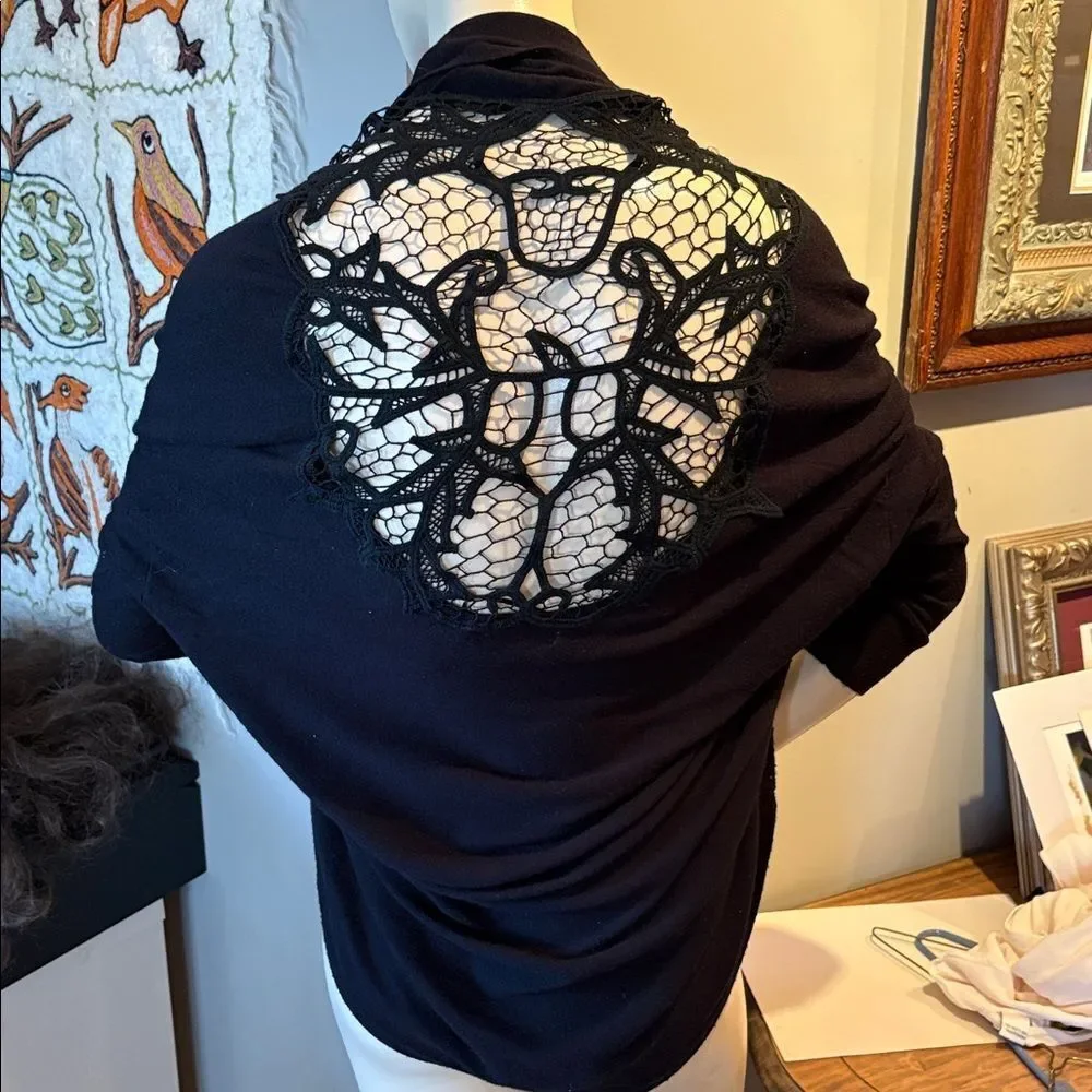 BCBG MaxAZIRA ultra soft shrug lace back detail lightweight black small medium